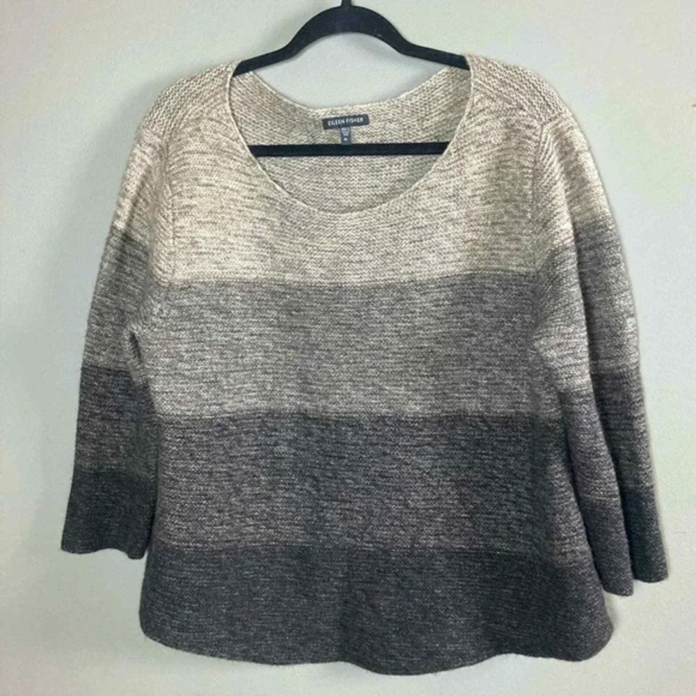 Eileen‎ Fisher thick wool silk sweater XL Thick super soft high quality Striped